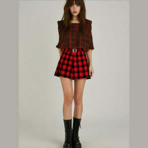 DIVIDED Plaid Mini Skirt, Size 10, Red & Black